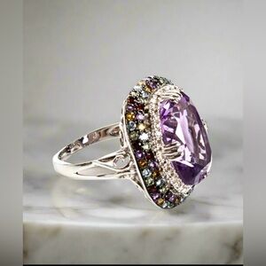 Large Womens Silver Amethyst Spinal Topaz Halo Cocktail Ring Size 7, 8g
